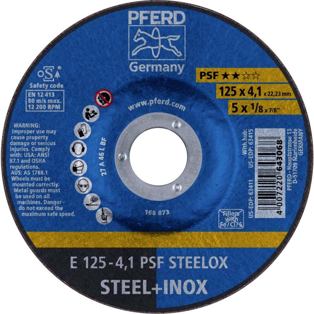 Tarcza do szlifowania metalu 125x4,1x22,23 PSF STEELOX wypukła Pferd 69220531 1