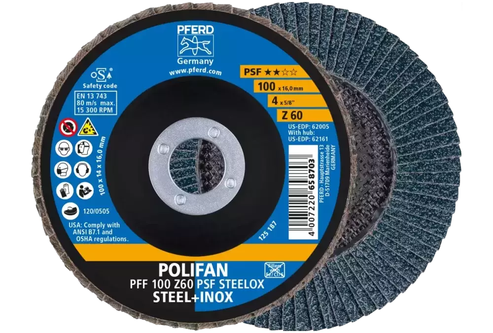 Ściernica listkowa POLIFAN PFF 100 × 16 mm płaska Z60 linia uniwersalna PSF STEELOX stal/stal nierdzewna 1
