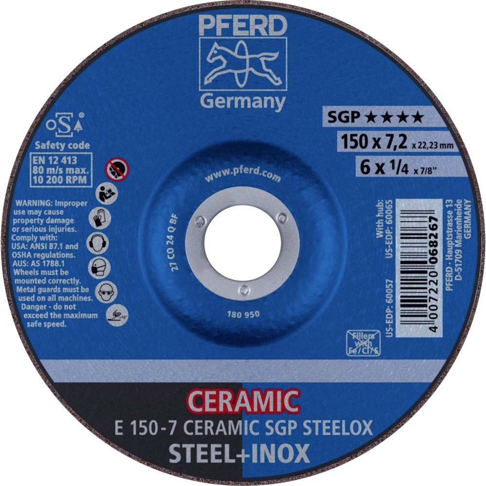 Tarcza do szlifowania metalu 150x7,2x22,23 CERAMIC SGP STEELOX wypukła Pferd 69901759 1