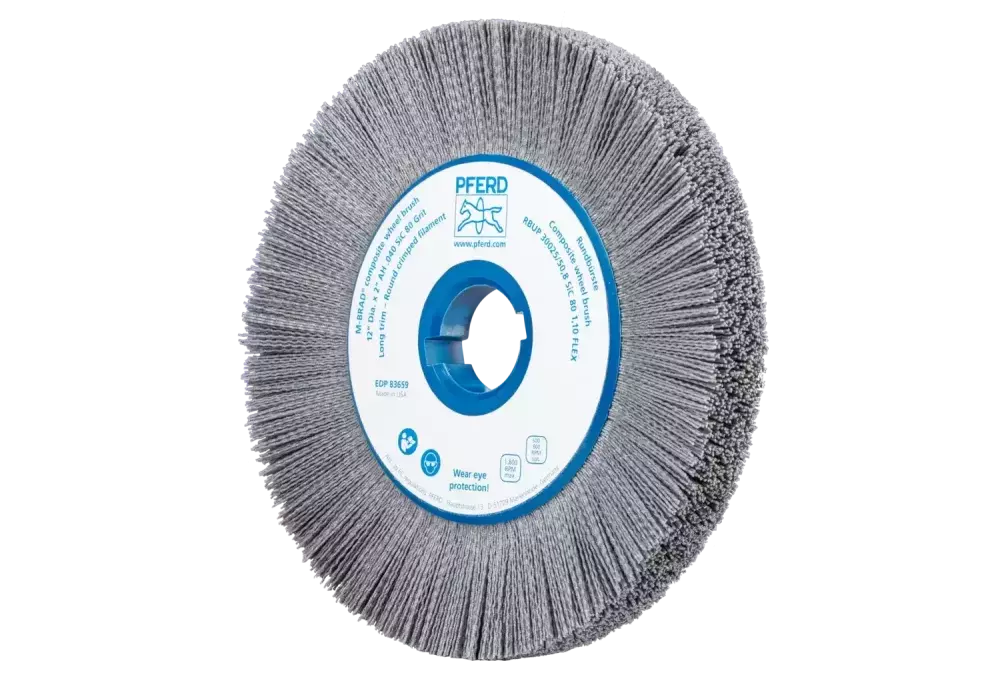 SZCZOTKI KOMPOZYTOWE tarczowe FLEX RBUP Ø 300 × 25 × 50,8 mm włókno SiC do otworu Ø 1,10 mm, ziarno 80, stacjonarne 1
