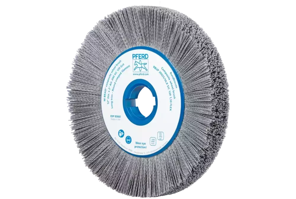 SZCZOTKI KOMPOZYTOWE tarczowe FLEX RBUP Ø 300 × 25 × 50,8 mm włókno SiC do otworu Ø 1,10 mm, ziarno 120, stacjonarne 1