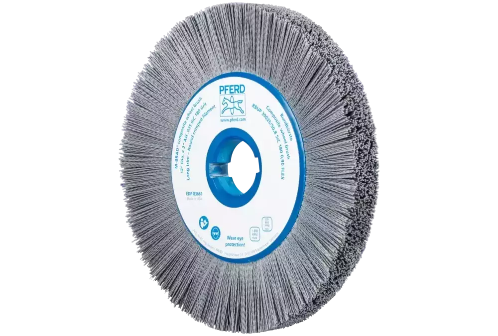 SZCZOTKI KOMPOZYTOWE tarczowe FLEX RBUP Ø 300 × 25 × 50,8 mm włókno SiC do otworu Ø 0,90 mm, ziarno 180, stacjonarne 1