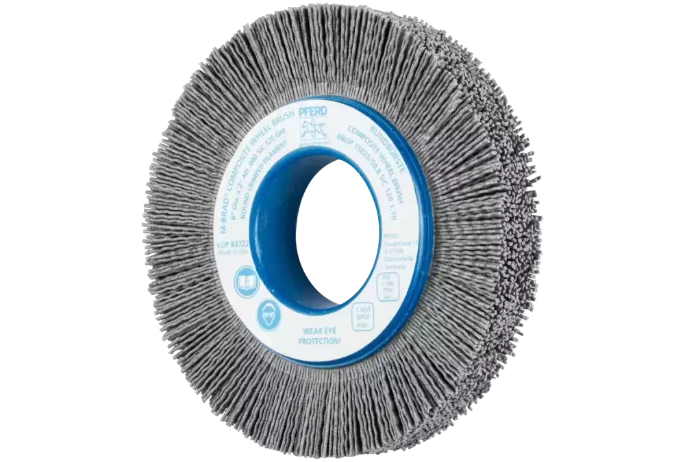 SZCZOTKI KOMPOZYTOWE tarczowe RBUP Ø 150 x 25 x 50,8 mm włókno SiC do otworu Ø 1,10 mm, ziarno 120, stacjonarne 1