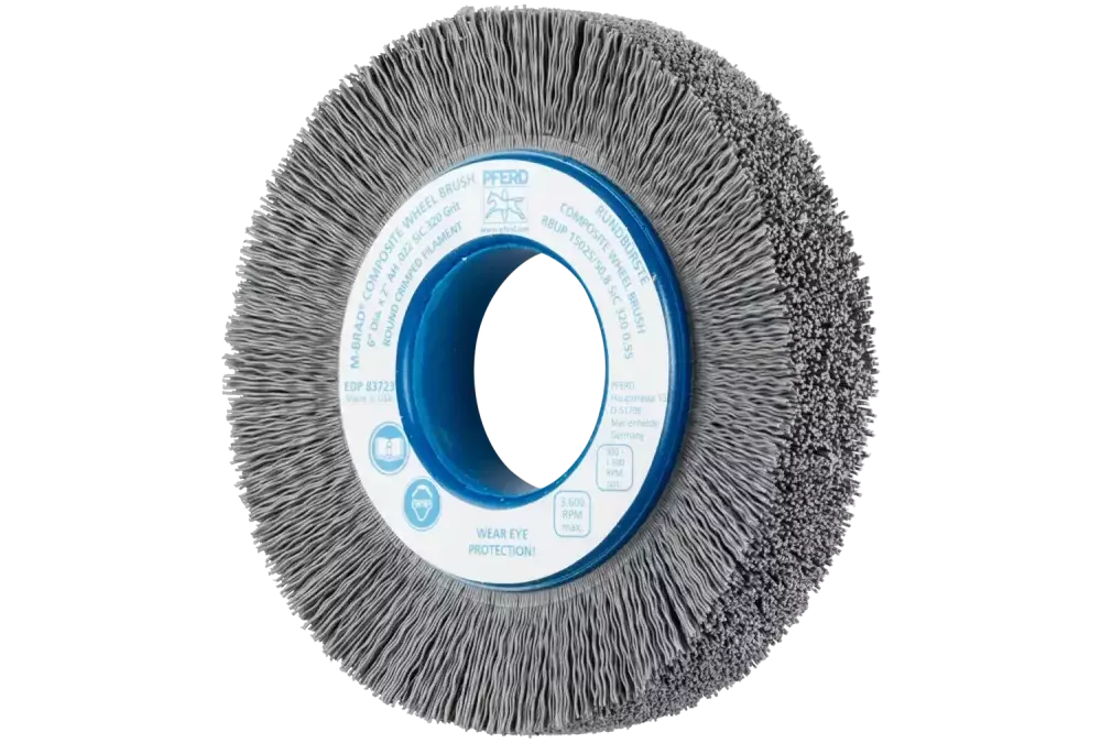 SZCZOTKI KOMPOZYTOWE tarczowe RBUP Ø 150 x 25 x 50,8 mm włókno SiC do otworu Ø 0,55 mm, ziarno 320, stacjonarne 1