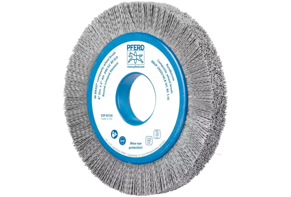 SZCZOTKI KOMPOZYTOWE tarczowe RBUP Ø 200 × 25 × 50,8 mm włókno SiC do otworu Ø 1,10 mm, ziarno 80, stacjonarne 1
