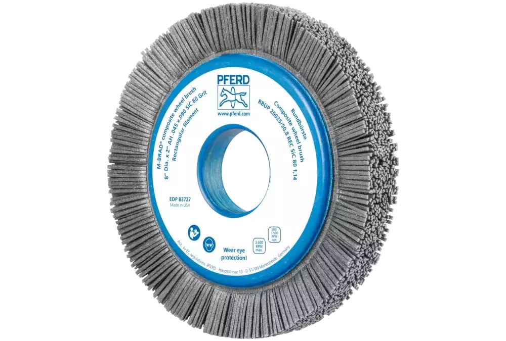 SZCZOTKI KOMPOZYTOWE tarczowe RBUP Ø 200 × 25 × 50,8 mm włókno SiC do otworu Ø 1,14 mm, ziarno 80, stacjonarne 1