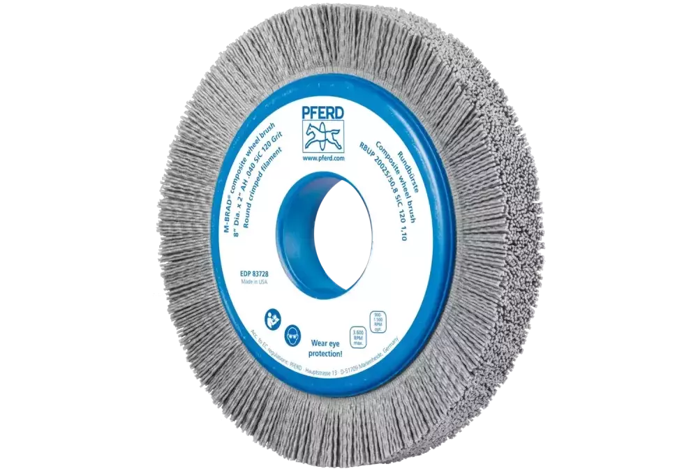 SZCZOTKI KOMPOZYTOWE tarczowe RBUP Ø 200 × 25 × 50,8 mm włókno SiC do otworu Ø 1,10 mm, ziarno 120, stacjonarne 1