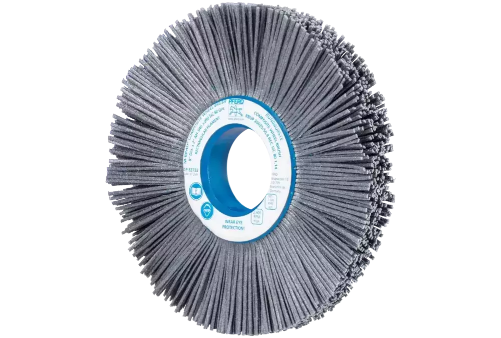 SZCZOTKI KOMPOZYTOWE tarczowe FLEX RBUP Ø 200 x 25 x 50,8 mm włókno SiC do otworu Ø 1,14 mm, ziarno 80, stacjonarne 1