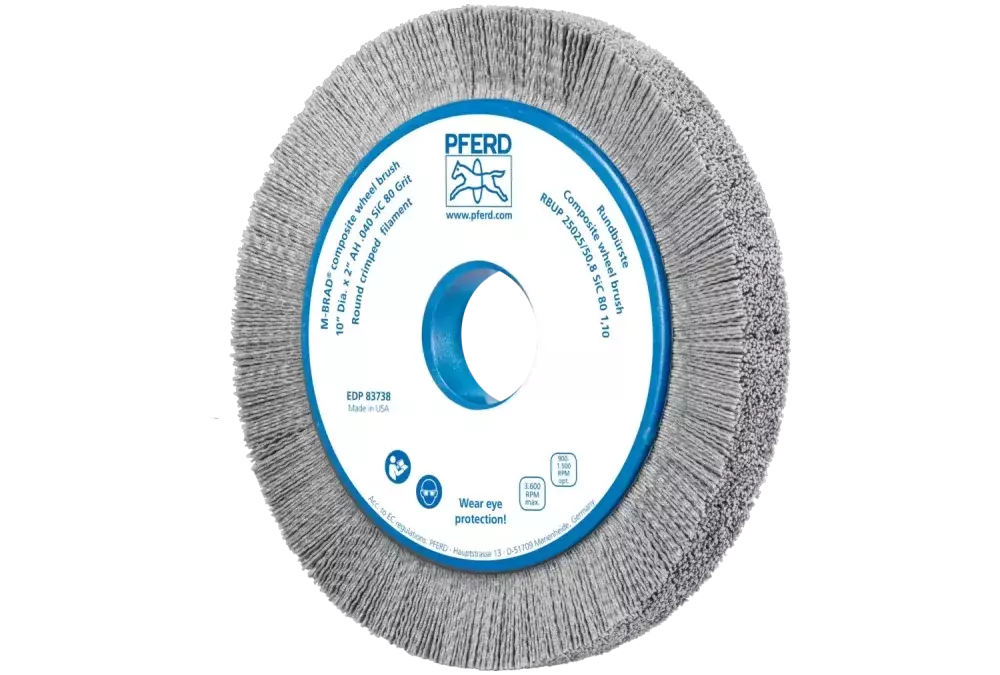 SZCZOTKI KOMPOZYTOWE tarczowe RBUP Ø 250 x 25 x 50,8 mm włókno SiC do otworu Ø 1,10 mm, ziarno 80, stacjonarne 1