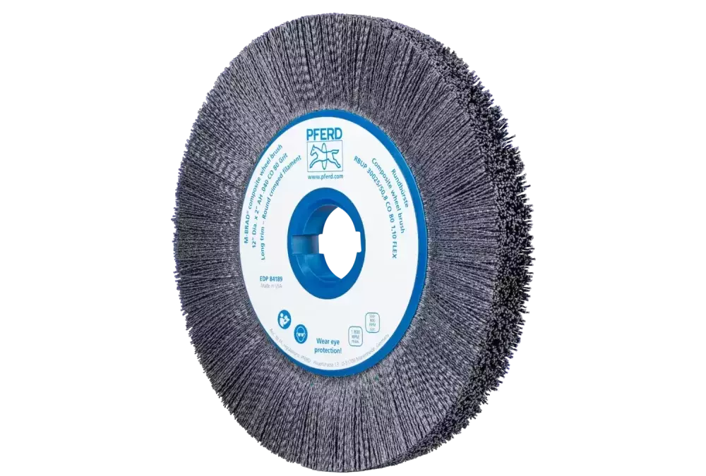 SZCZOTKI KOMPOZYTOWE tarczowe FLEX RBUP Ø 350 × 13 × 50,8 mm włókno ceramiczne Ø 1,10 mm, ziarno 120, stacjonarne 1