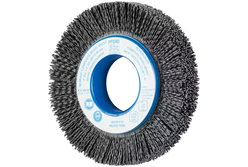 SZCZOTKI KOMPOZYTOWE tarczowe RBUP Ø 150 × 25 × 50,8 mm włókno ceramiczne do otworu Ø 1,10 mm, ziarno 80, stacjonarne 1