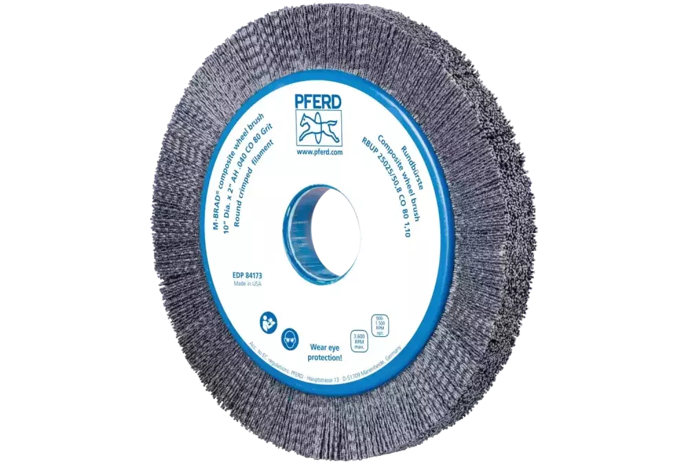 SZCZOTKI KOMPOZYTOWE tarczowe RBUP Ø 250 × 25 × 50,8 mm włókno ceramiczne do otworu Ø 1,10 mm, ziarno 80, stacjonarne 1