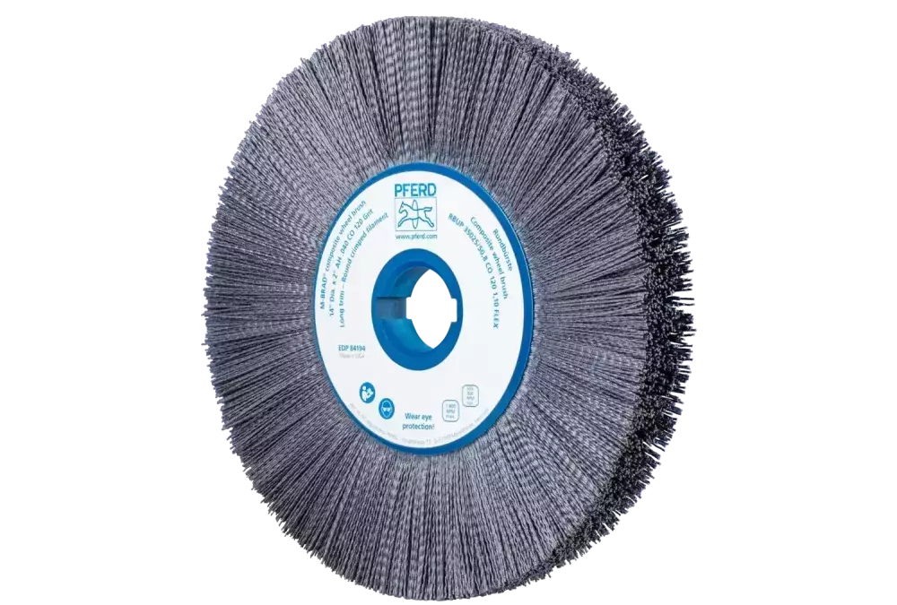 SZCZOTKI KOMPOZYTOWE tarczowe FLEX RBUP Ø 350 × 25 × 50,8 mm włókno ceramiczne Ø 1,10 mm, ziarno 120, stacjonarne 1