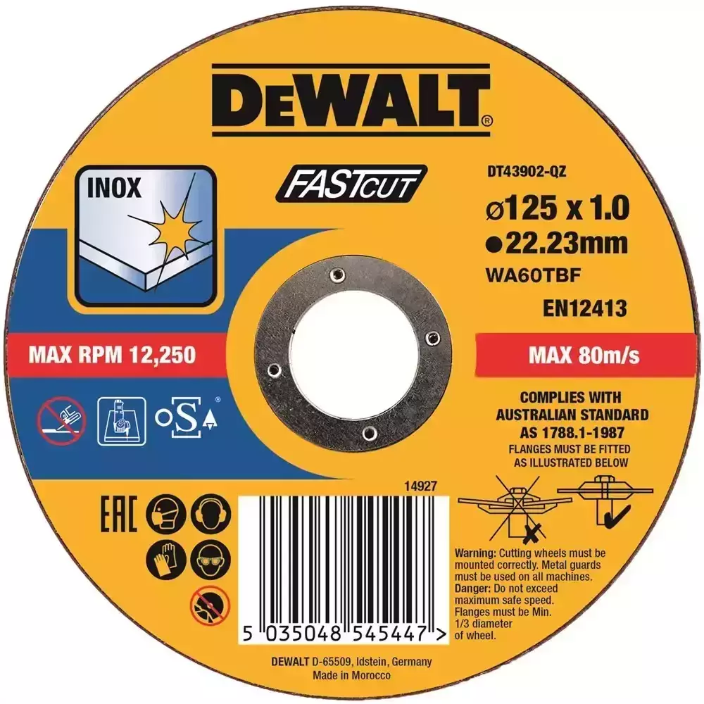 Tarcza do cięcia metalu 125x1x22,23 WA60TBF płaska DeWALT DT43902 1
