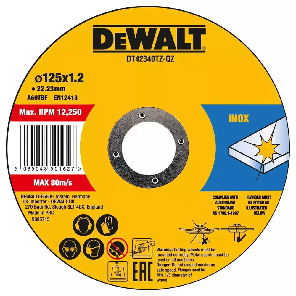 Tarcza do cięcia metalu 125x1,2x22,23 A60TBF płaska DeWALT DT42340TZ 1