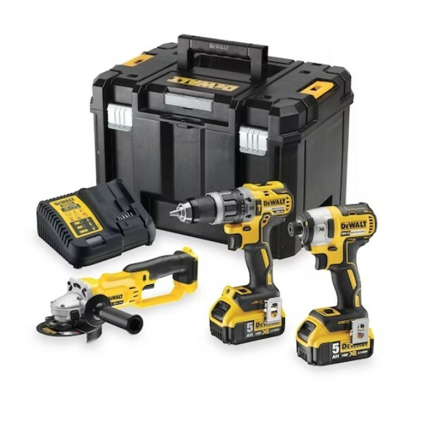 Zestaw COMBO Wiertarko-wkrętarka z udarem DCD796 + 3-biegowa zakrętarka udarowa + szlifierka kątowa DCG412 DeWALT DCK383P2T 1
