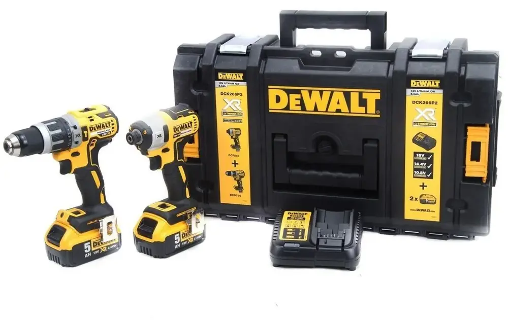 Zestaw elektronarzędzi + 2x5Ah + ładowarka + wal DeWalt DCK266P2 (DCD796+ DCF887) 5Ah 1