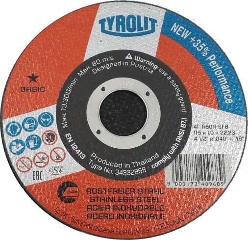 Tarcza do cięcia TYROLIT 41 A60R-BFB 115x1,0 INOX 1