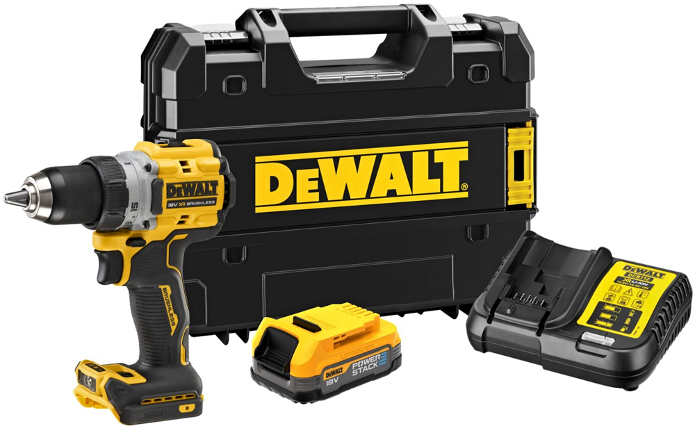 Wiertarko-wkrętarka 18V Aku 1,7Ah POWERSTACK + ładowarka + walizka DeWALT DCD800E1T 1