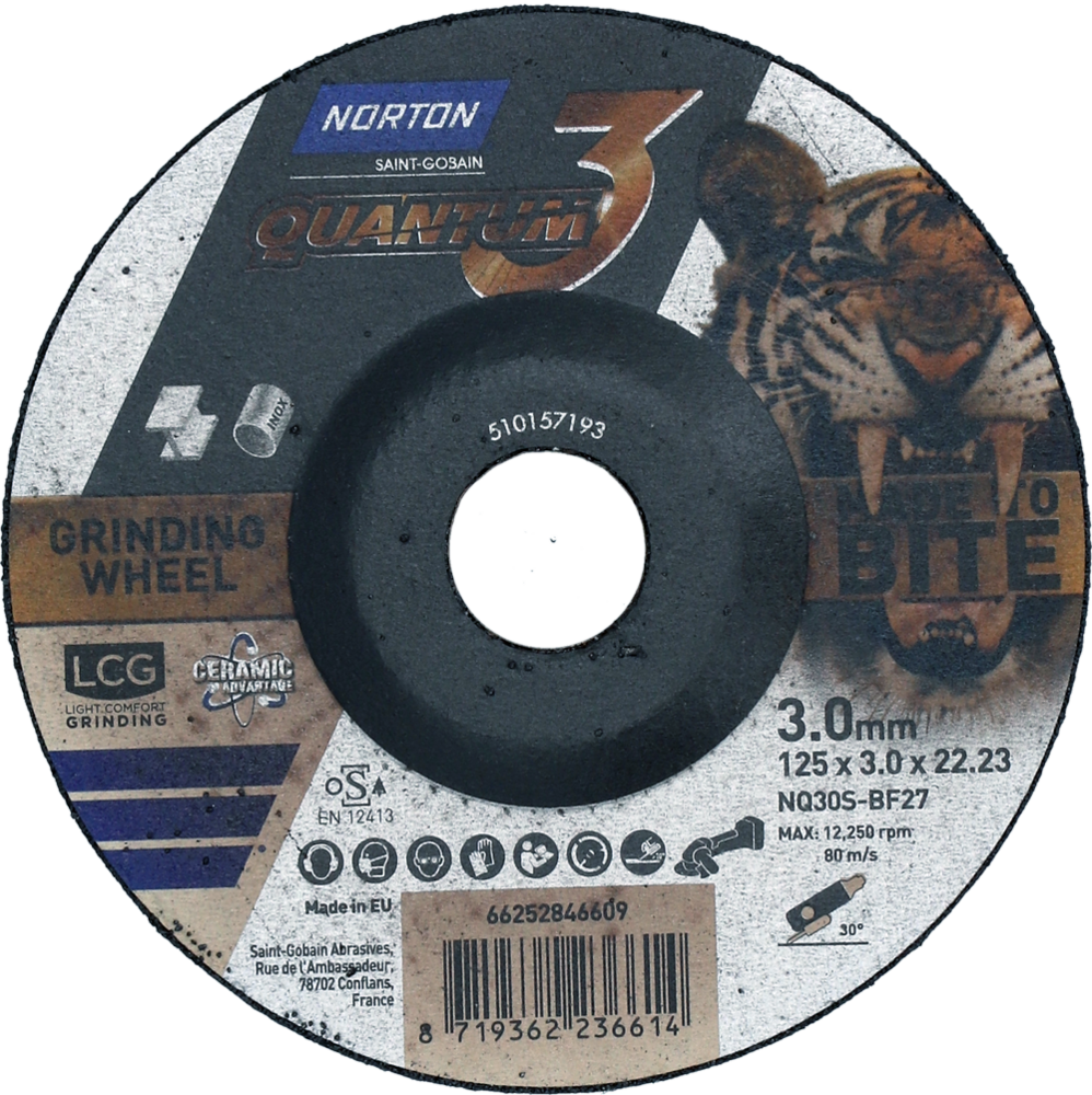 Tarcza do szlifowania metalu 125x3x22,23 Quantum 3 wypukła Norton 66252846609 1
