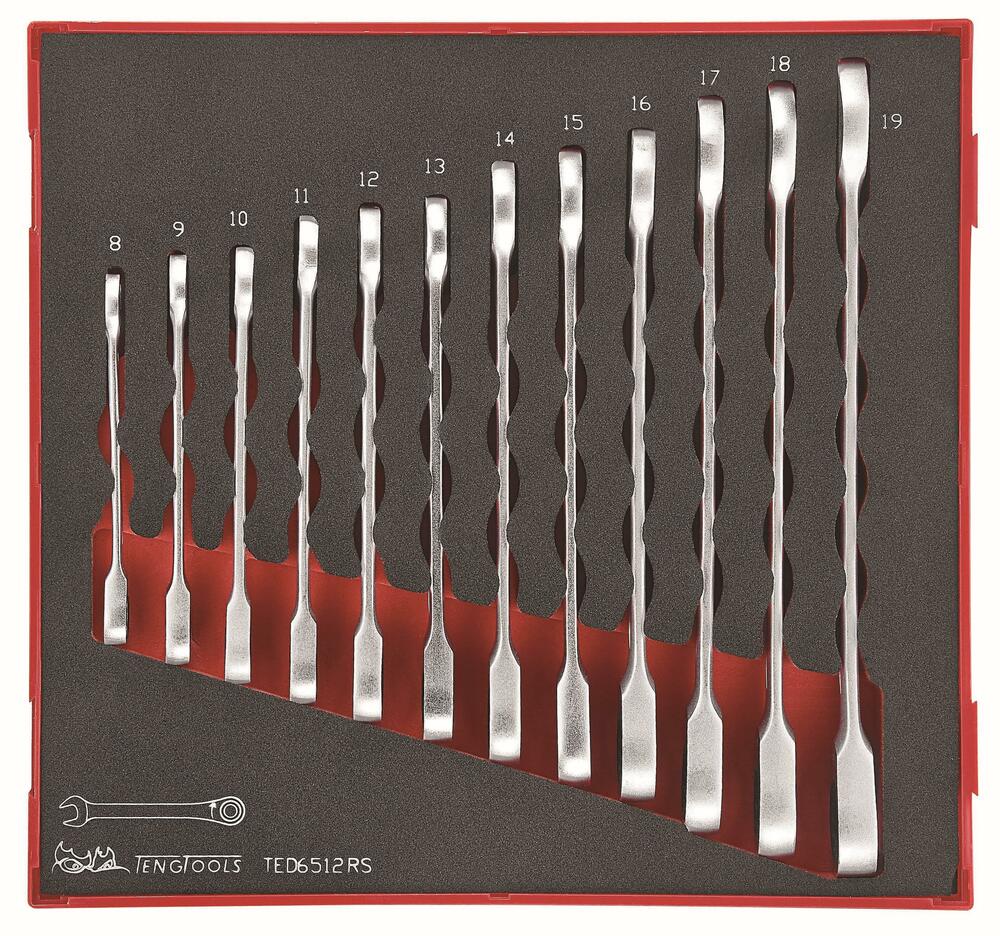 Zestaw 12 kluczy zapadkowych płasko-oczkowych Teng Tools TED6512RS 1