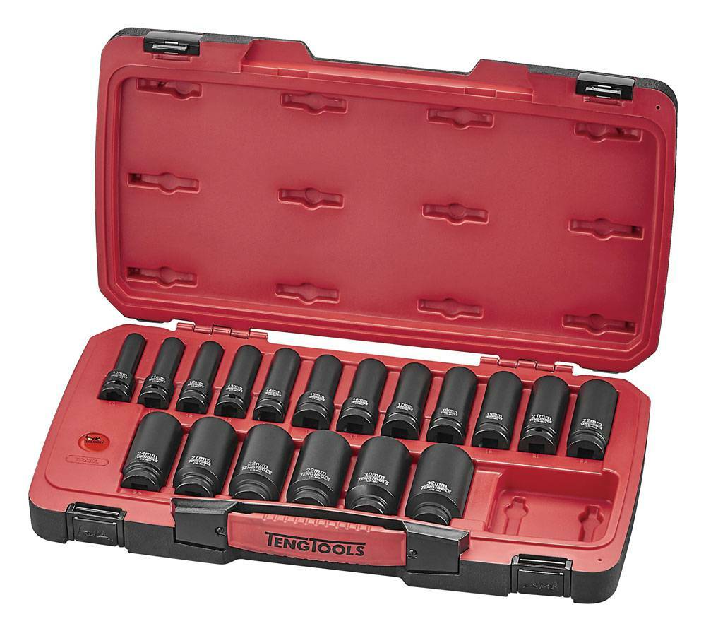 22-elementowy zestaw nasadek udarowych długich z chwytem 1/2 Teng Tools T9222L 1
