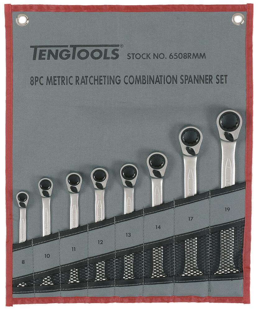 Zestaw kluczy płasko-oczkowych z zapadką Teng Tools 6508RMM 1