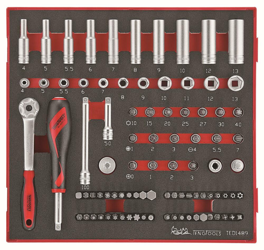 89-elementowy zestaw narzędzi nasadkowych z chwytem kwadratowym 1/4 Teng Tools TED1489 1