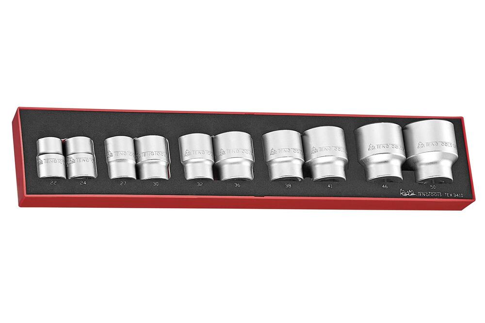 10-elementowy zestaw nasadek z chwytem kwadratowym 3/4. Teng Tools TEX3410 1