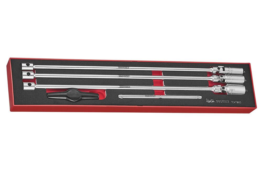 5-elementowy zestaw bardzo długich nasadek do świec zapłonowych z chwytem 3/8 z pokrętłem poprzecznym Teng Tools TEXTB05 1