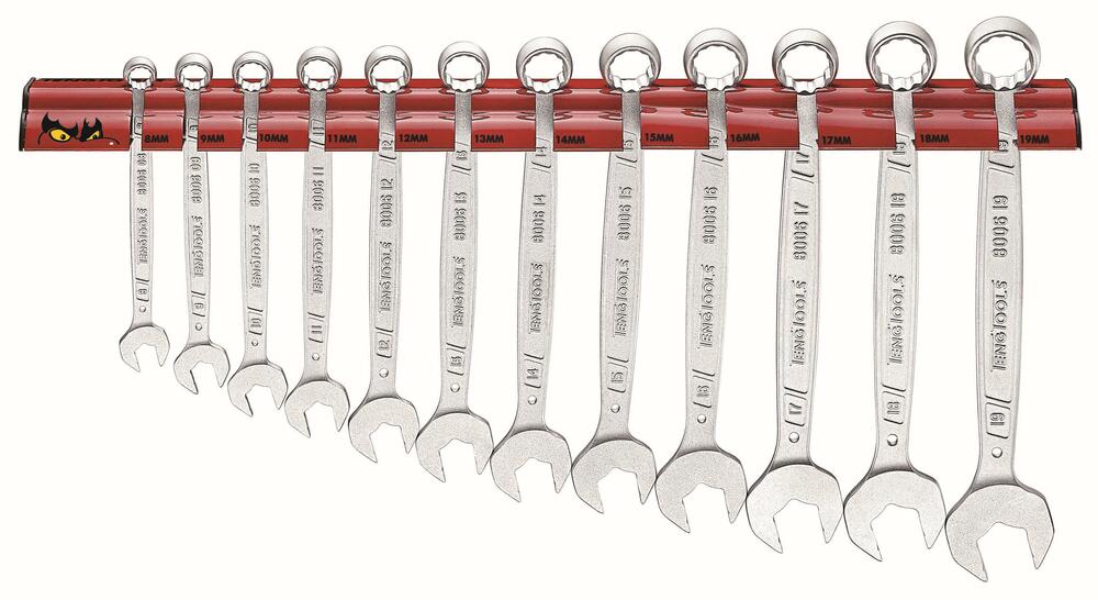 Zestaw kluczy płasko-oczkowych na wieszaku ściennym Teng Tools WR8012 1