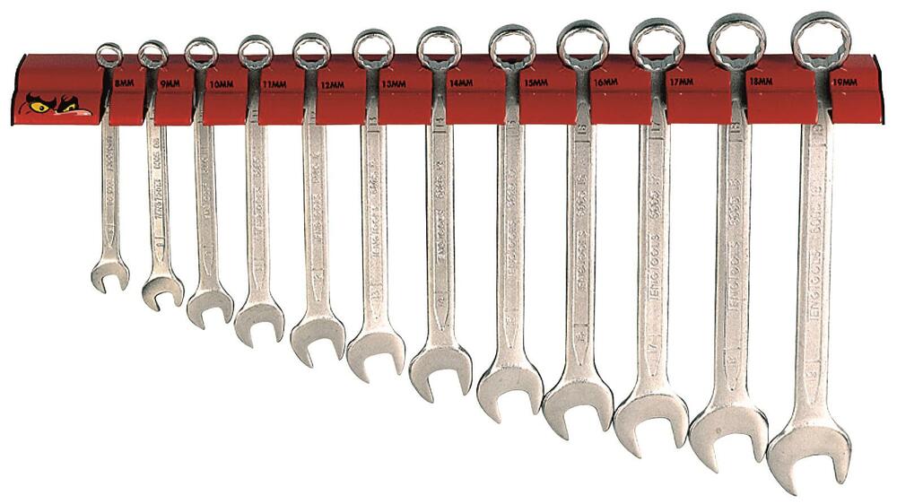 Klucze płasko-oczkowe na wieszaku ściennym Teng Tools WRSP12 1