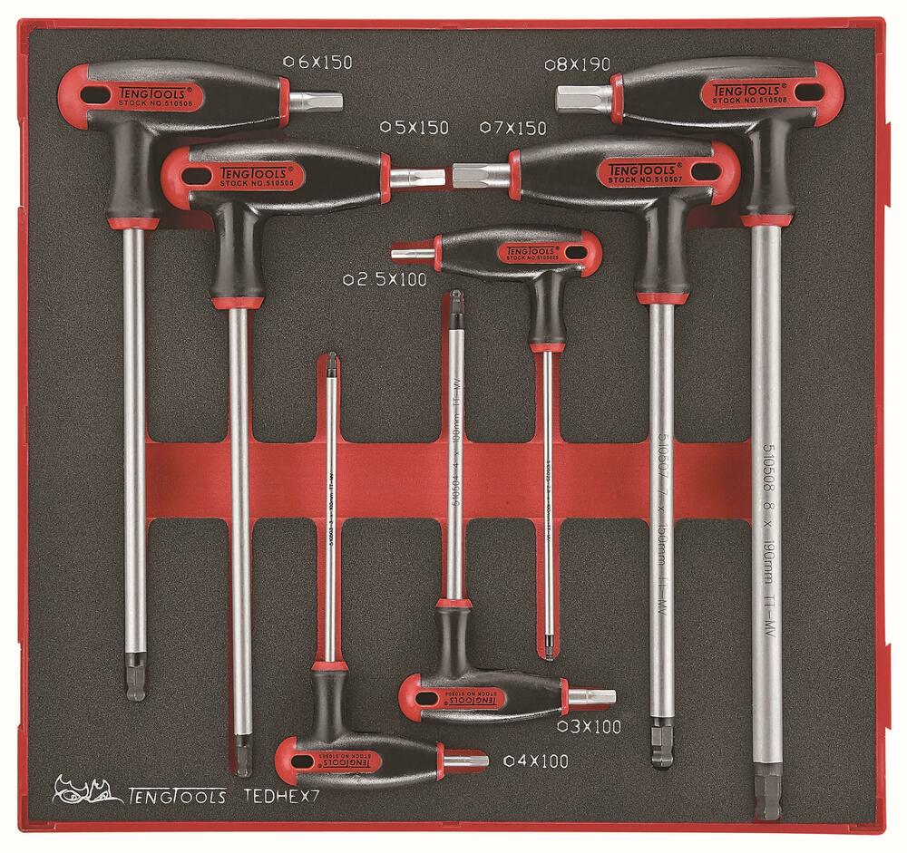 Zestaw 7 kluczy trzpieniowych sześciokątnych z rękojeścią poprzeczną Teng Tools TEDHEX7 1