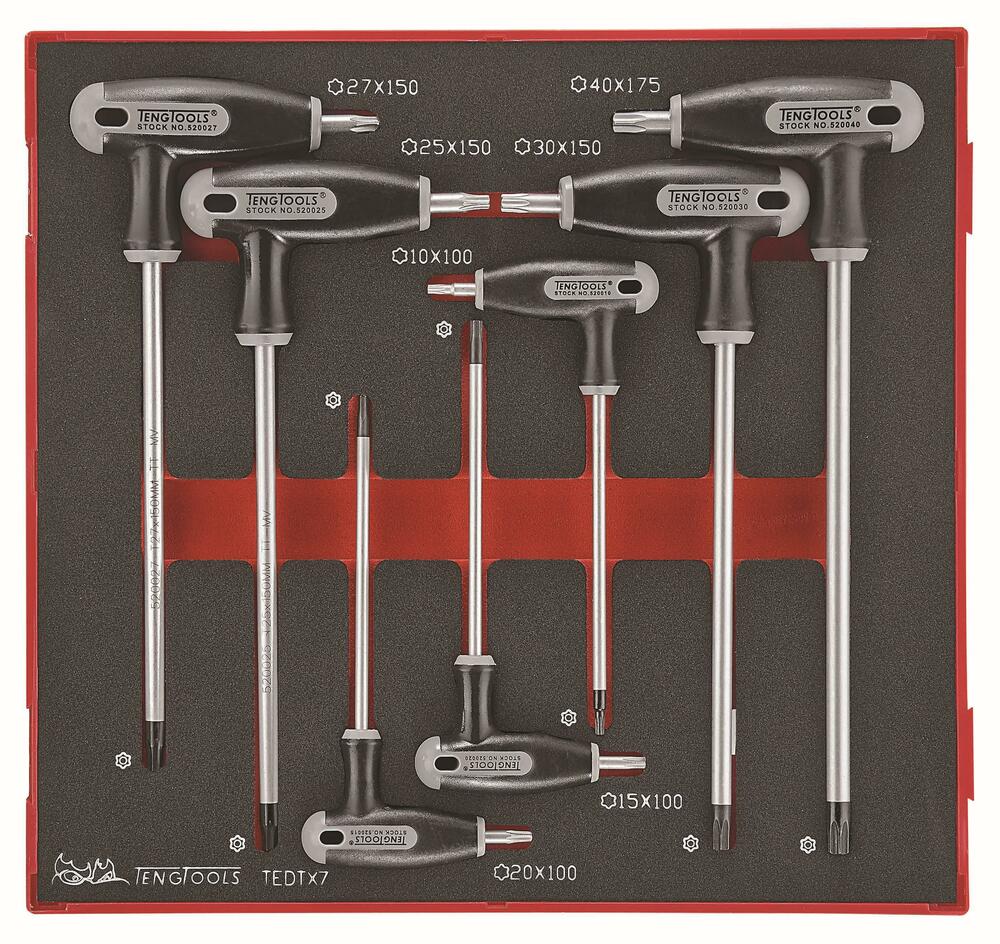 Zestaw 7 kluczy typu TX/TPX z rękojeścią poprzeczną Teng Tools TEDTX7 1