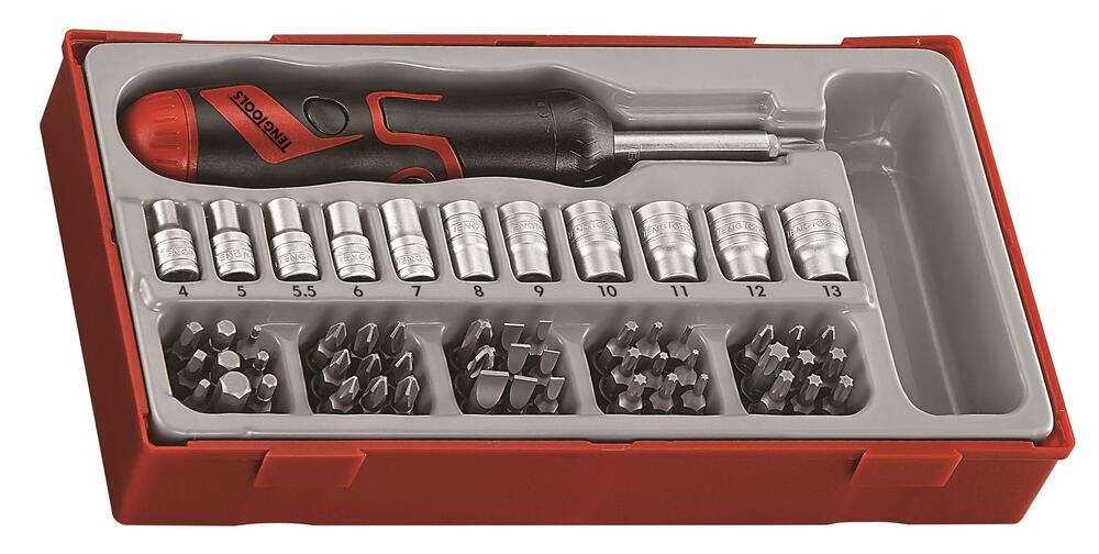 64-elementowy zestaw wkrętaka z grotami wymiennymi, Teng Tools TTMDRT64 1