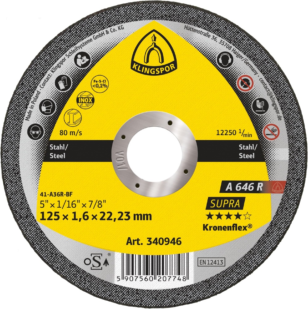 Tarcza do cięcia metalu 180x1,6x22,23 A 646 R Supra płaska Klingspor 340944 1