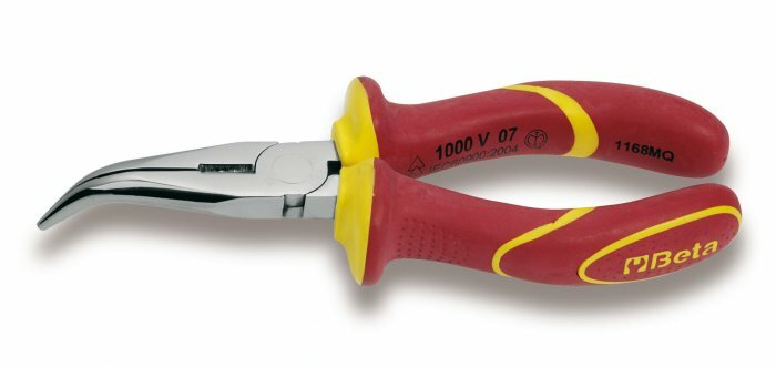 Szczypce półokrągłe, odgięte o 45 stopni, w izolacji do 1000v, model 1168mq, 200mm 1