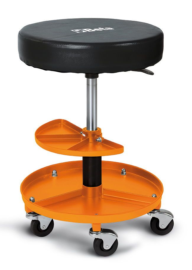 Taboret warsztatowy na kółkach obrotowy z tacami na drobne elementy, model 2250-o, 380x380x410-530mm, pomarańczowy 1