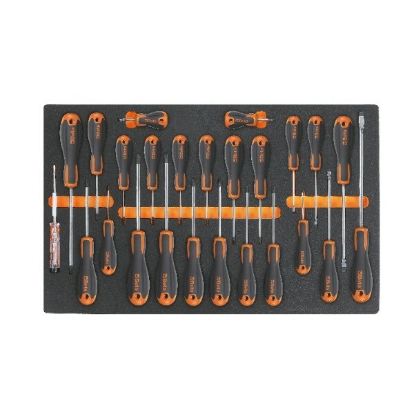 Zestaw 25 wkrętaków beta easy: płaskich, krzyżowych profil phillips i profil torx w miękkim wkładzie profilowanym, model 2450/m2 1