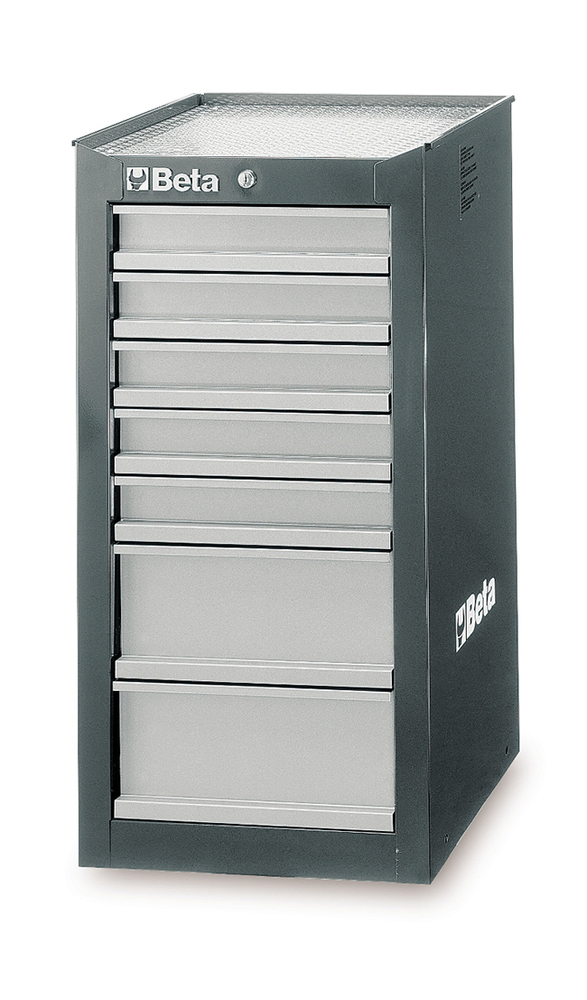 Szafka narzędziowa boczna z siedmioma szufkadami, z blachy stalowej, lakierowana szara, pusta, do wózka 3800/c38, model 3800/c38 1