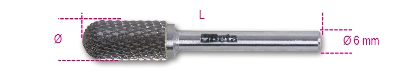 Pilnik obrotowy z węglika spiekanego walcowy zaokrąglony, 12x25mm, trzpień 6mm, nacięcie standard z łamaczem wióra, model 426md/ 1
