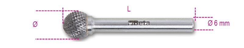 Pilnik obrotowy z węglika spiekanego, kształt kulisty, 16x14mm, trzpień 6mm, nacięcie standard z łamaczem wióra, model 426md/s16 1