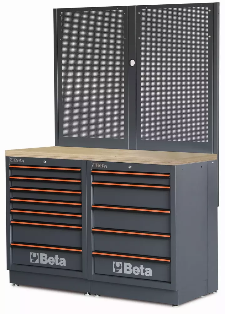 Zestaw mebli warsztatowych z drewnianym blatem system C45PRO Beta C45PRO2.0/BPW-1.3 1