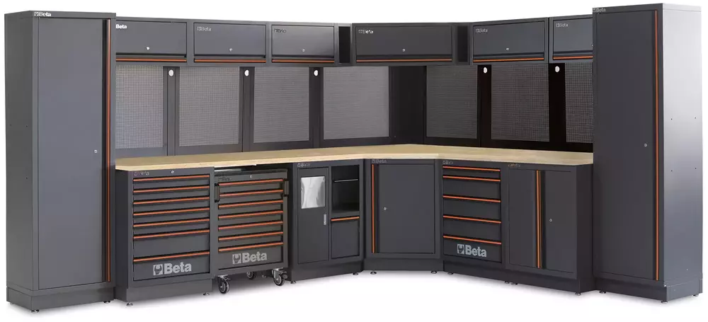 Zestaw mebli warsztatowych z drewnianym blatem system C45PRO Beta C45PRO2.0/DW 1