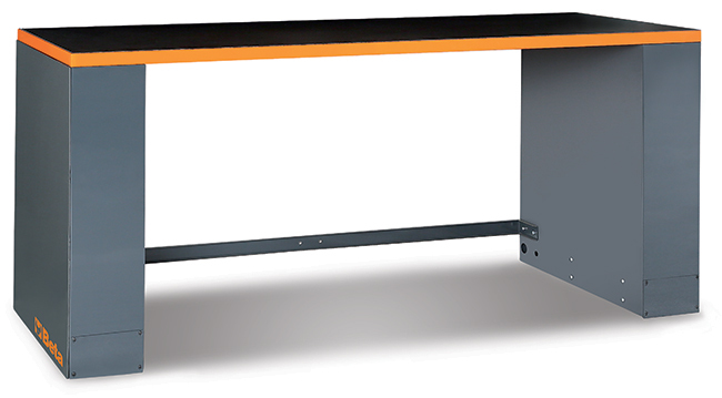 Stół warsztatowy rsc55, z blachy stalowej, lakierowany, blat pokryty matą z pcw, podpory standardowe, model 5500/c55bo/2, szary 1