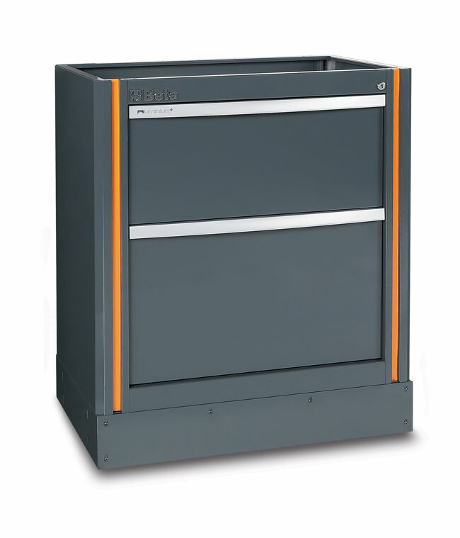 Moduł stały z dwiema szufladami rsc55, z blachy stalowej, lakierowany, pusty, model 5500/c55m2, szary ral7016/detale ral2011 1