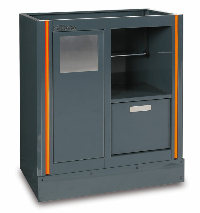 Moduł stały serwisowy rsc55, z blachy stalowej, lakierowany, pusty, z pojemnikiem na odpadki i szufladą model 5500/c55ms, szary 1