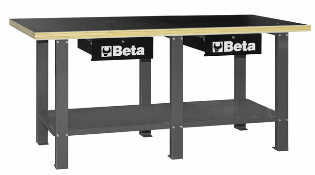 Stół warsztatowy z dwiema szufladami i półką, blat ze sklejki wielowarstwowej, szary,model 5600/c56w, 930x2000x720mm 1