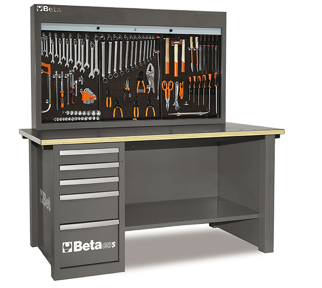 Stół warsztatowy 5700c/57sd z tablicą narzędziową 5700/c57p, pusty, model 5700/c57sag, szary 1800x1900x790mm 1