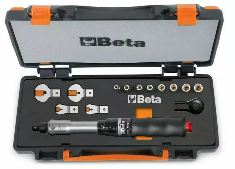 Pokrętło dynamometryczne łamane 604B/10 w zestawie z akcesoriami w pudełku metalowym Beta 671B/C10 1